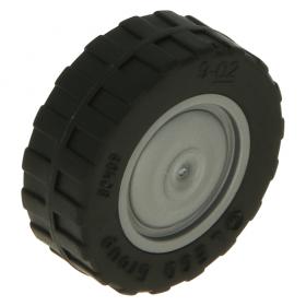Kerék 11mm D. x 6mm sima keréktárcsa fekete gumiabronccsal 17.5mm D. x 6mm sekély, lépcsőzetes futófelülettel - sáv a futófelület közepe körül (93594 / 92409)™